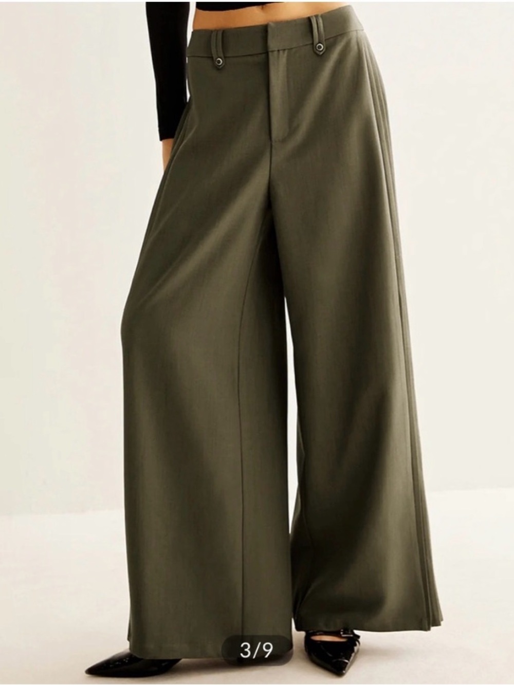 Commense Olive Green Side-pleated wide leg pants- NWT - Picture 1 of 8